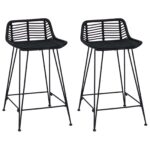 vidaXL Barová stolička 2 pcs Čierna 44 x 45 x 76 cm Ratan a oceľ – Obrázok 2