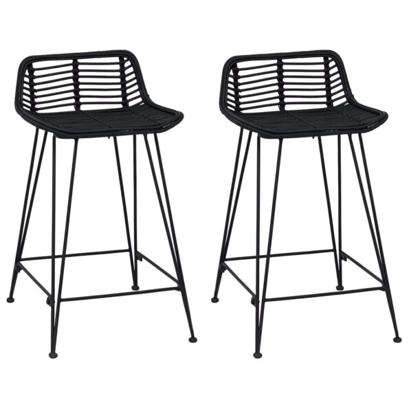 vidaXL Barová stolička 2 pcs Čierna 44 x 45 x 76 cm Ratan a oceľ – Obrázok 2