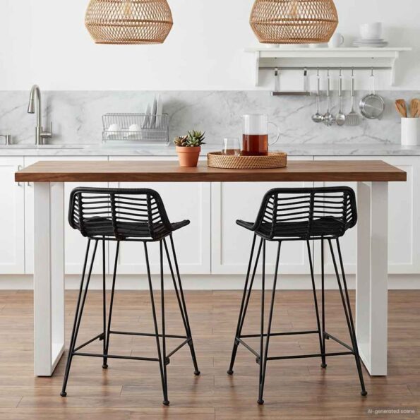 vidaXL Barová stolička 2 pcs Čierna 44 x 45 x 76 cm Ratan a oceľ – Obrázok 3