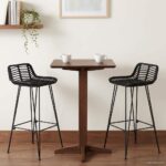 vidaXL Barová stolička 2 pcs Čierny 44 x 46 x 91 cm Ratan a oceľ