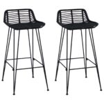 vidaXL Barová stolička 2 pcs Čierny 44 x 46 x 91 cm Ratan a oceľ – Obrázok 2