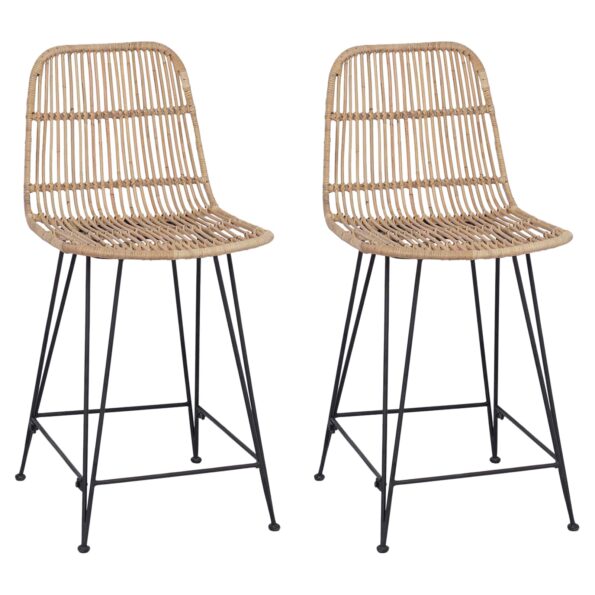 vidaXL Barová stolička 2 pcs Prírodná 44 x 54 x 96 cm Ratan a oceľ – Obrázok 2