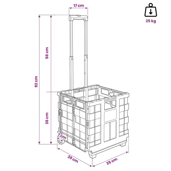 vidaXL Vozík Čierna a červená 35 x 39 x 92 cm PP a elastomér – Obrázok 10