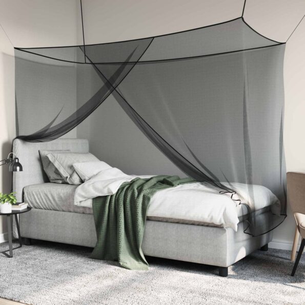 vidaXL Sieť proti komárom na posteľ 156 sieť 3 pcs Čierna Polyester – Obrázok 4