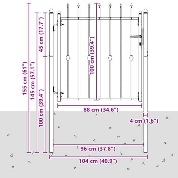 vidaXL Brána do plotu HORST 100 x 100 cm Kov Čierna Zamykateľné – Obrázok 5