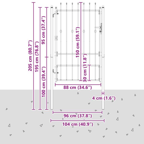 vidaXL Brána do plotu HORST 100 x 150 cm Kov Čierna Zamykateľné – Obrázok 5