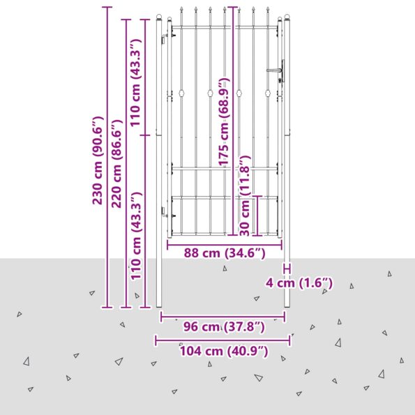 vidaXL Brána do plotu HORST 100 x 175 cm Kov Čierna Zamykateľné – Obrázok 5