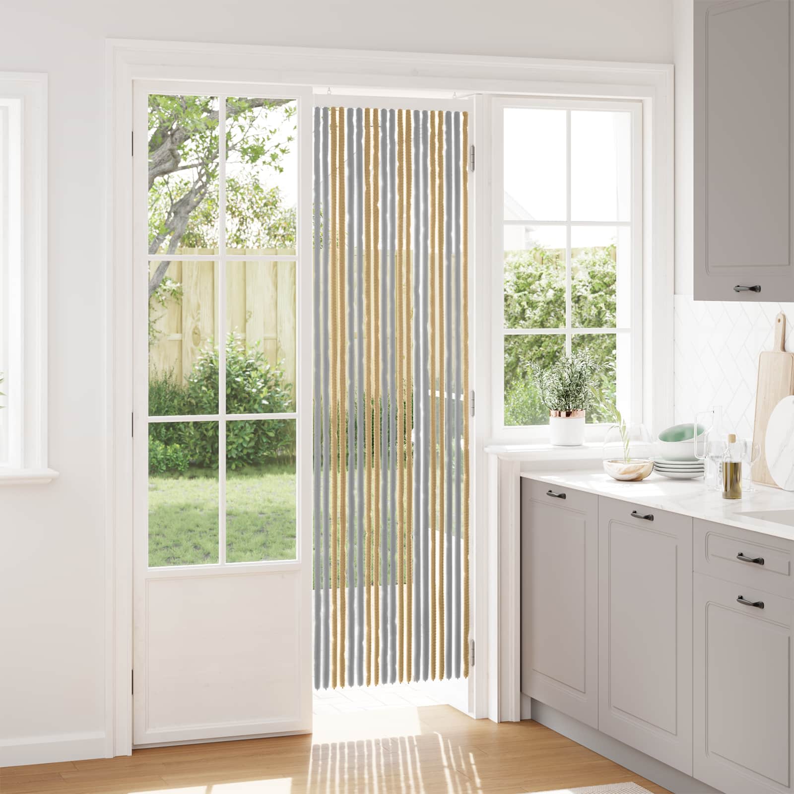 42034462_1.jpg vidaXL Záves proti hmyzu z chenille Šedá a béžová 56 x 200 cm 100% PP – Obrázok 1