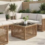 vidaXL Záhradný stôl Beige a čierna 55 x 55 x 37 cm PE ratan a sklo