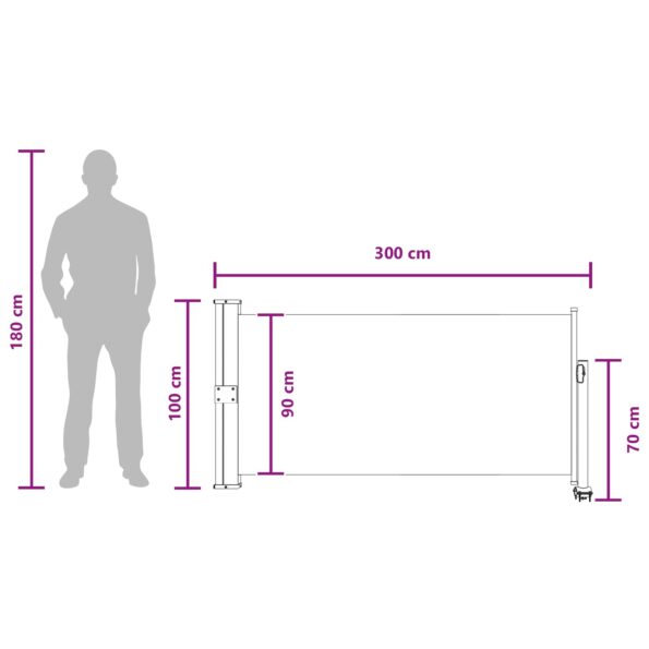 vidaXL Bočný markíz 100 x 300 cm 100% polyester, železo, oceľ – Obrázok 8