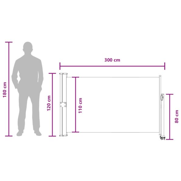 vidaXL Bočný markíz 117 x 300 cm 100% polyester, železo, oceľ – Obrázok 8