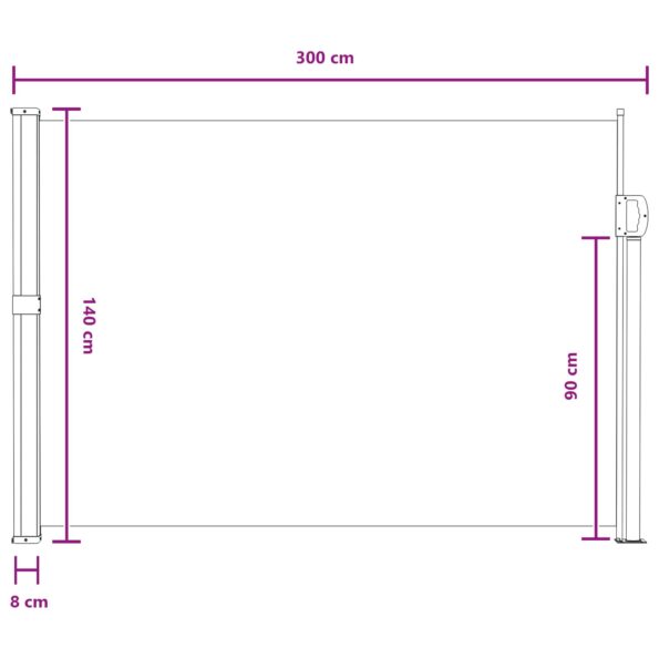 vidaXL Retračná bočná markíza Piesková 300 x 140 cm Polyester – Obrázok 8