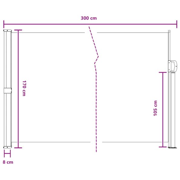 vidaXL Retračná bočná markíza Hnedá 300 x 170 cm Polyester – Obrázok 8