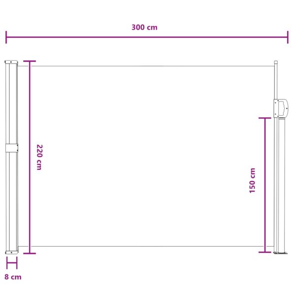 vidaXL Retračná bočná markíza Piesková 300 x 220 cm Polyester – Obrázok 8