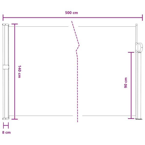 vidaXL Retračná bočná markíza Sivá 500 x 140 cm Polyester – Obrázok 8
