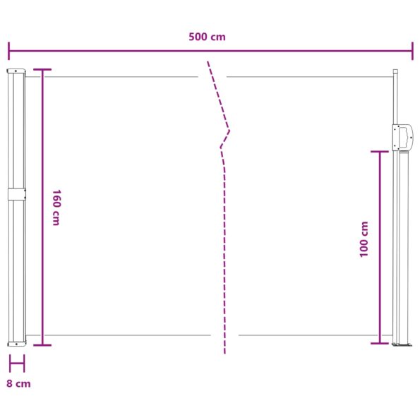 vidaXL Retračná bočná markíza Piesková 500 x 160 cm Polyester – Obrázok 8