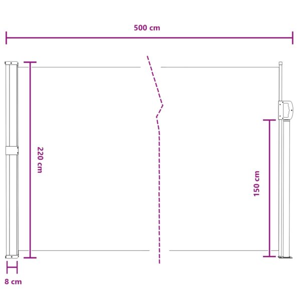 vidaXL Retračná bočná markíza Sivá 500 x 220 cm Polyester – Obrázok 8