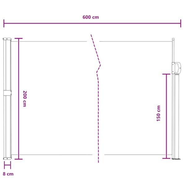 vidaXL Retračná bočná markíza Piesková 600 x 200 cm Polyester – Obrázok 8