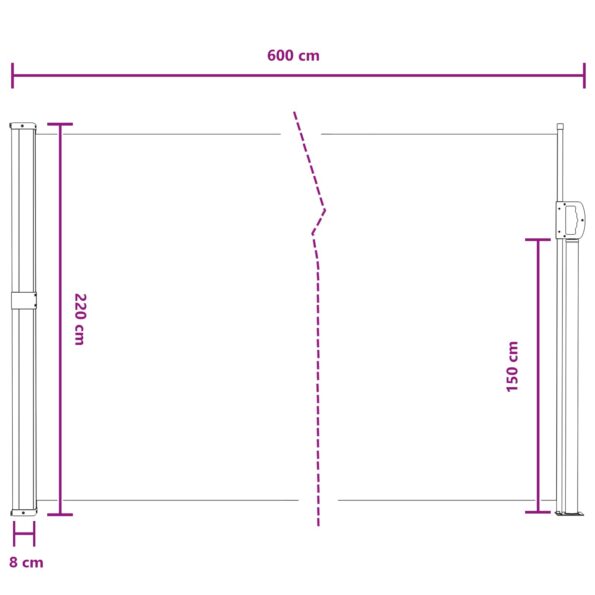 vidaXL Retračná bočná markíza Sivá 600 x 220 cm Polyester – Obrázok 8