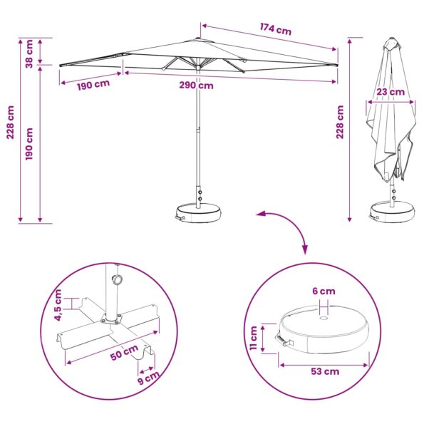 vidaXL Záhradný slnečník s podstavcom 200 x 300 cm Polyester – Obrázok 8