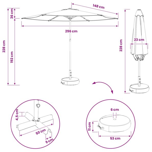 vidaXL Záhradný slnečník s podstavcom 300 x 300 cm Polyester – Obrázok 8