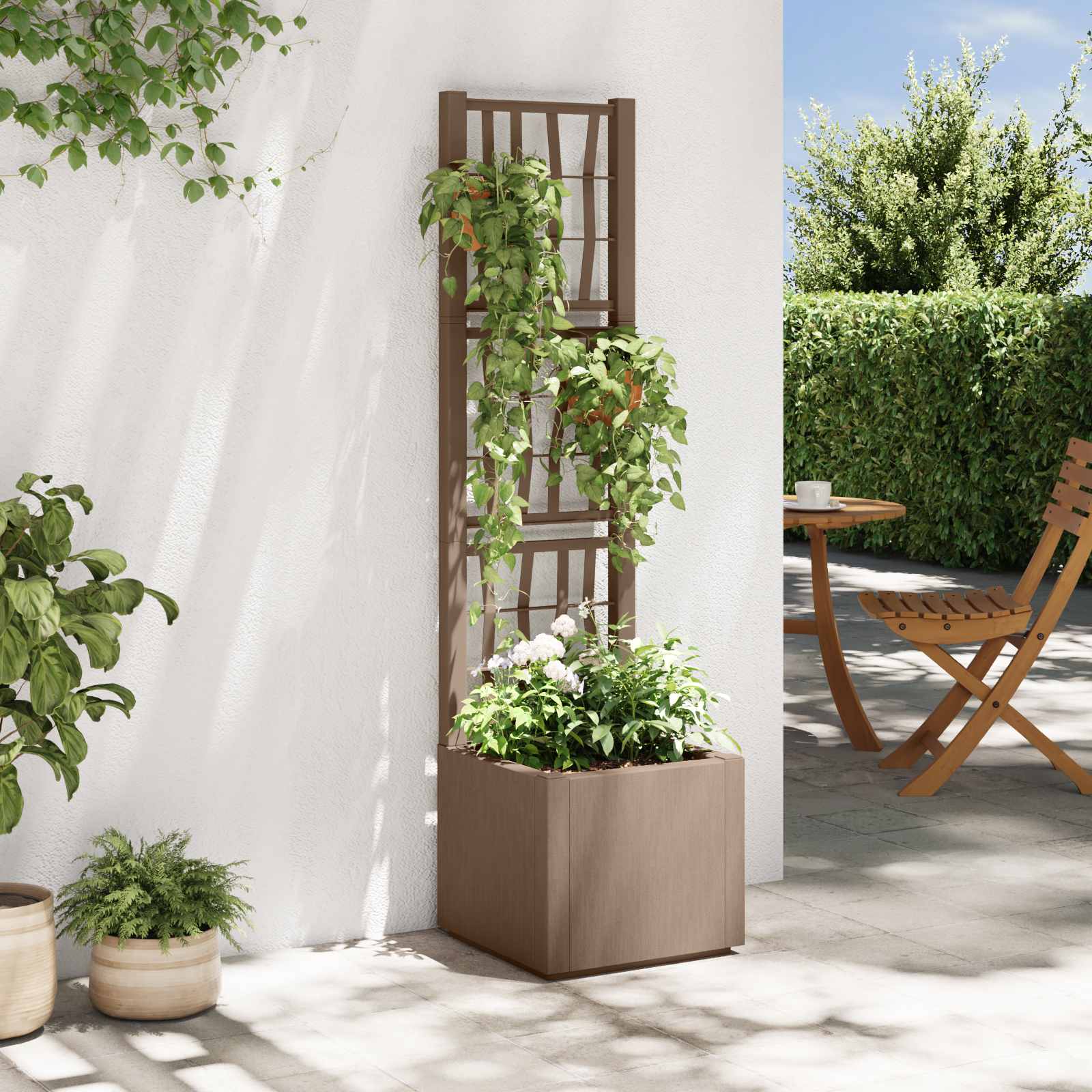 42036842_1.jpg vidaXL Záhradný kvetináč s trellis Hnedá 36 x 36 x 140 cm PP – Obrázok 1
