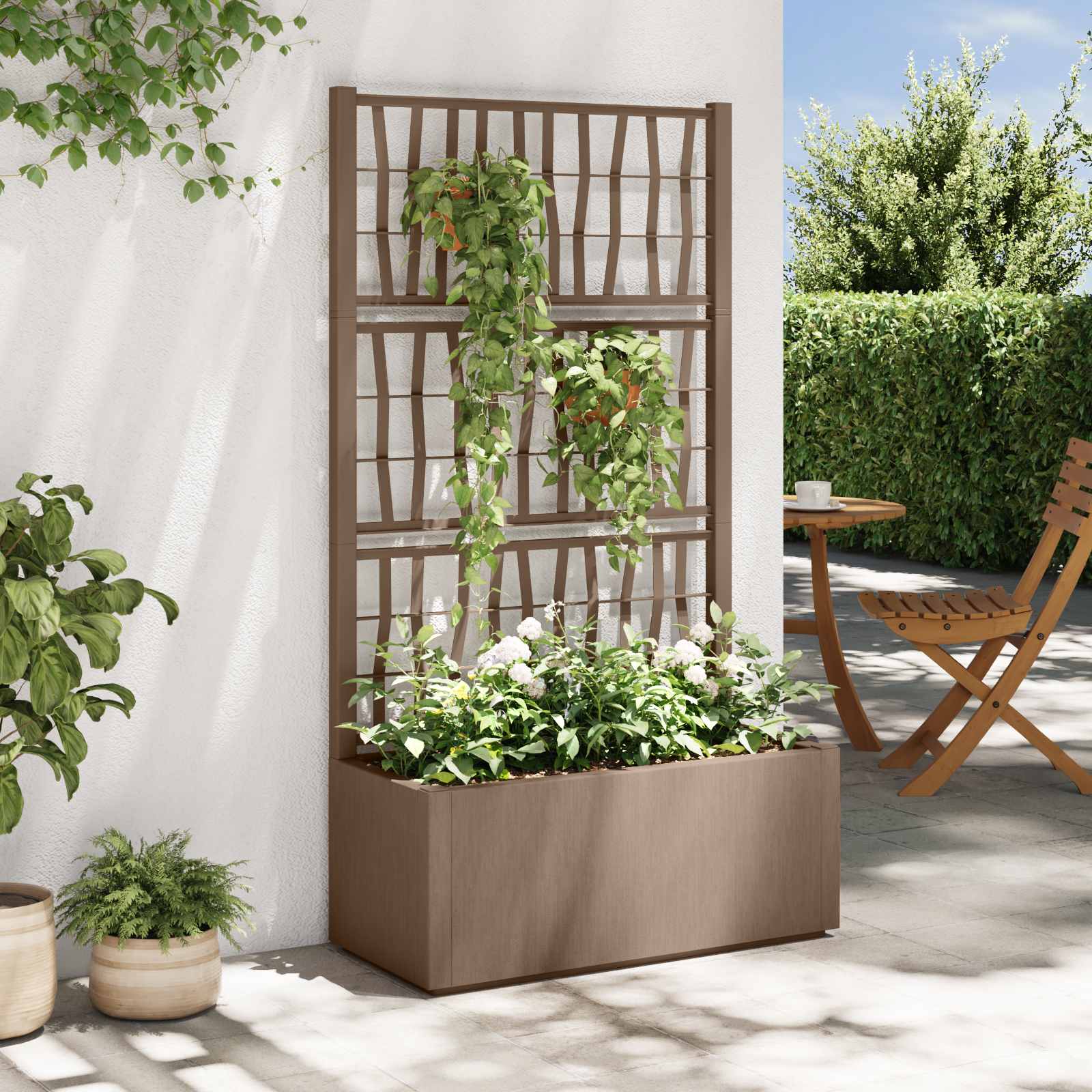 42036844_1.jpg vidaXL Záhradný kvetináč s trellis Hnedá 80 x 36 x 140 cm PP – Obrázok 1