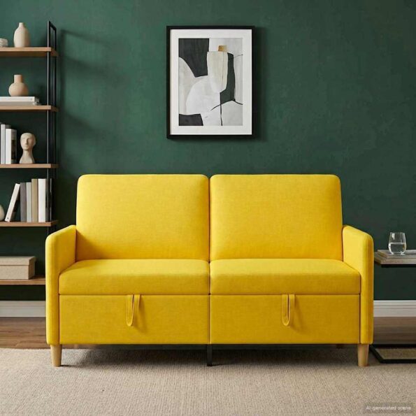 vidaXL Sofa s úložným priestorom Svetložltá 152 x 78 x 87 cm Polyester – Obrázok 3