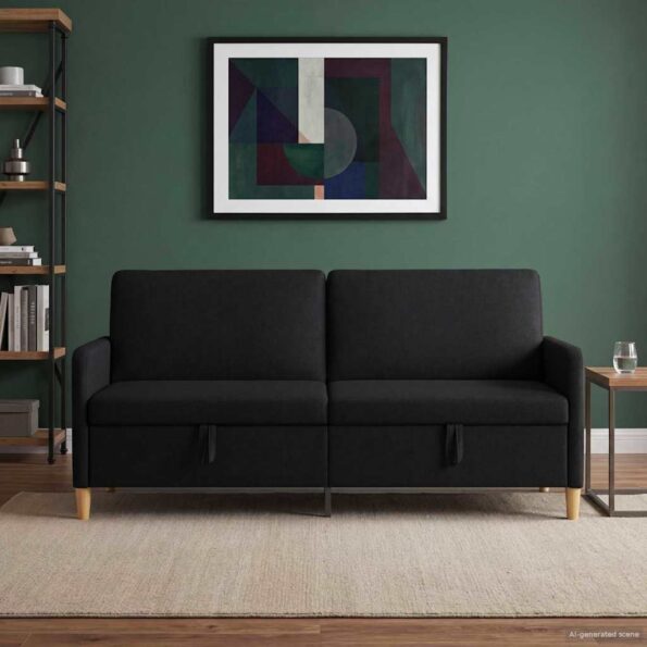 vidaXL Sofa s úložným priestorom Čierna 192 x 78 x 87 cm Polyester – Obrázok 3