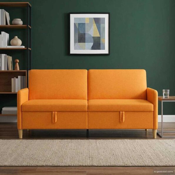 vidaXL Sofa s úložným priestorom Tmavá žltá 192 x 78 x 87 cm Polyester – Obrázok 3