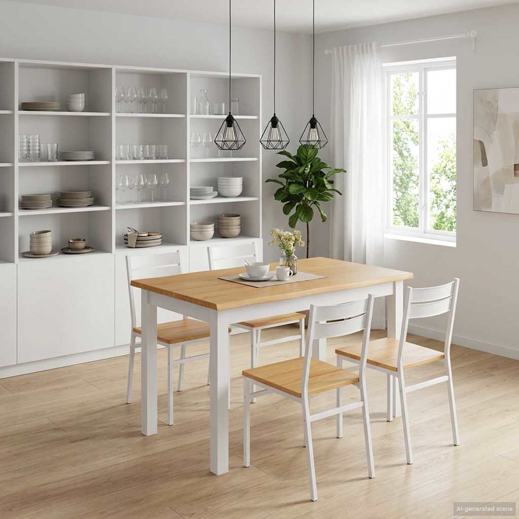 42037008_1.jpg VidaXL Jedálenský stôl EKAI Biela 112 x 70 x 76,5 cm Borovicový masív – Obrázok 1
