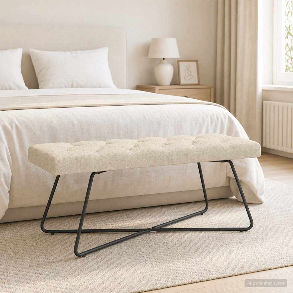 42038378_1.jpg vidaXL Lavica s gombíkovým prešívaním Krémová 110 x 40 x 46 cm Látka – Obrázok 1