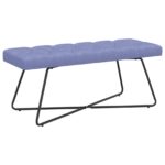 vidaXL Lavica s gombíkovým prešívaním Modrá džínovina 110 x 40 x 46 cm – Obrázok 2
