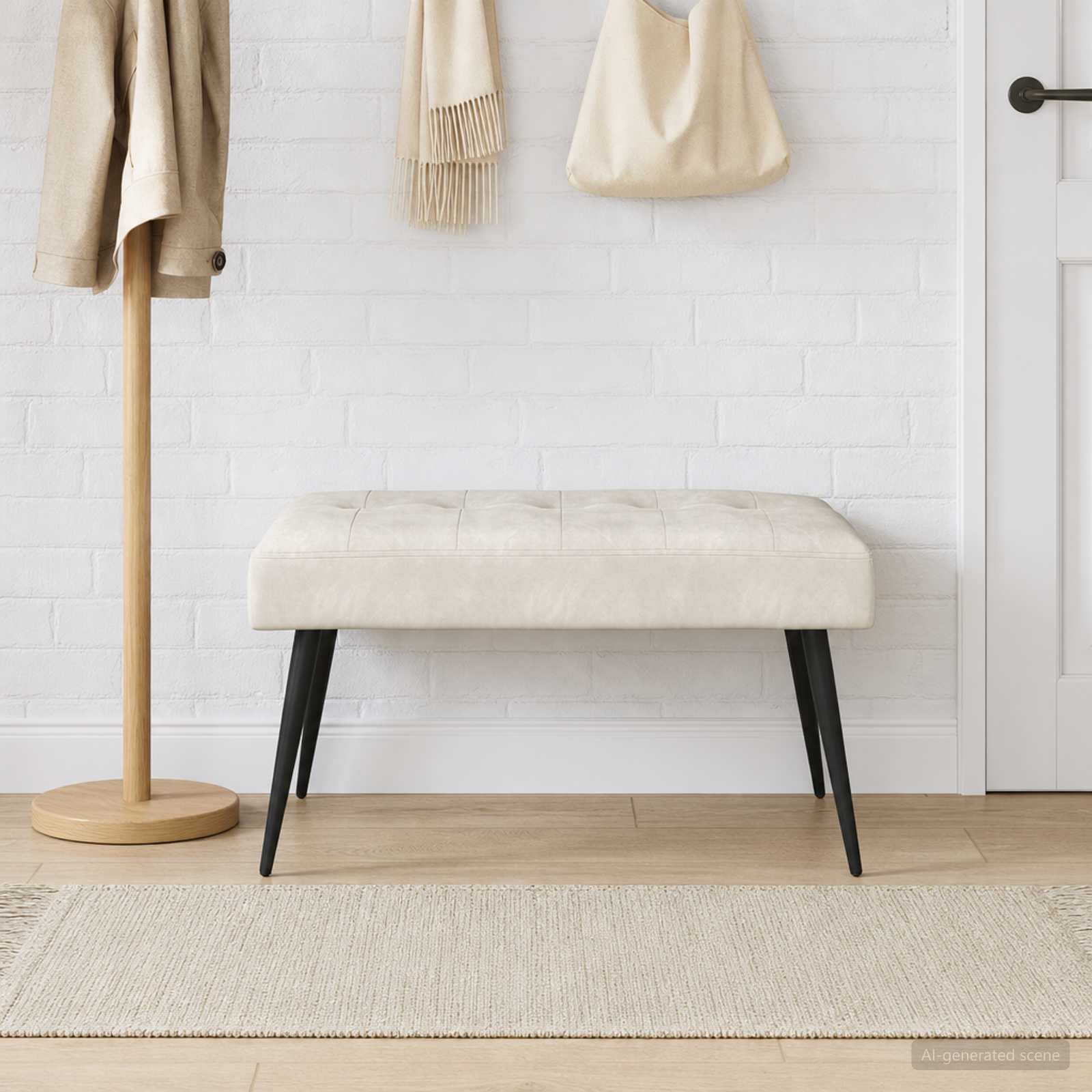 42038523_1.jpg vidaXL Lavica s gombíkovým prešívaním Krémová 80 x 40 x 46 cm Zamat – Obrázok 1