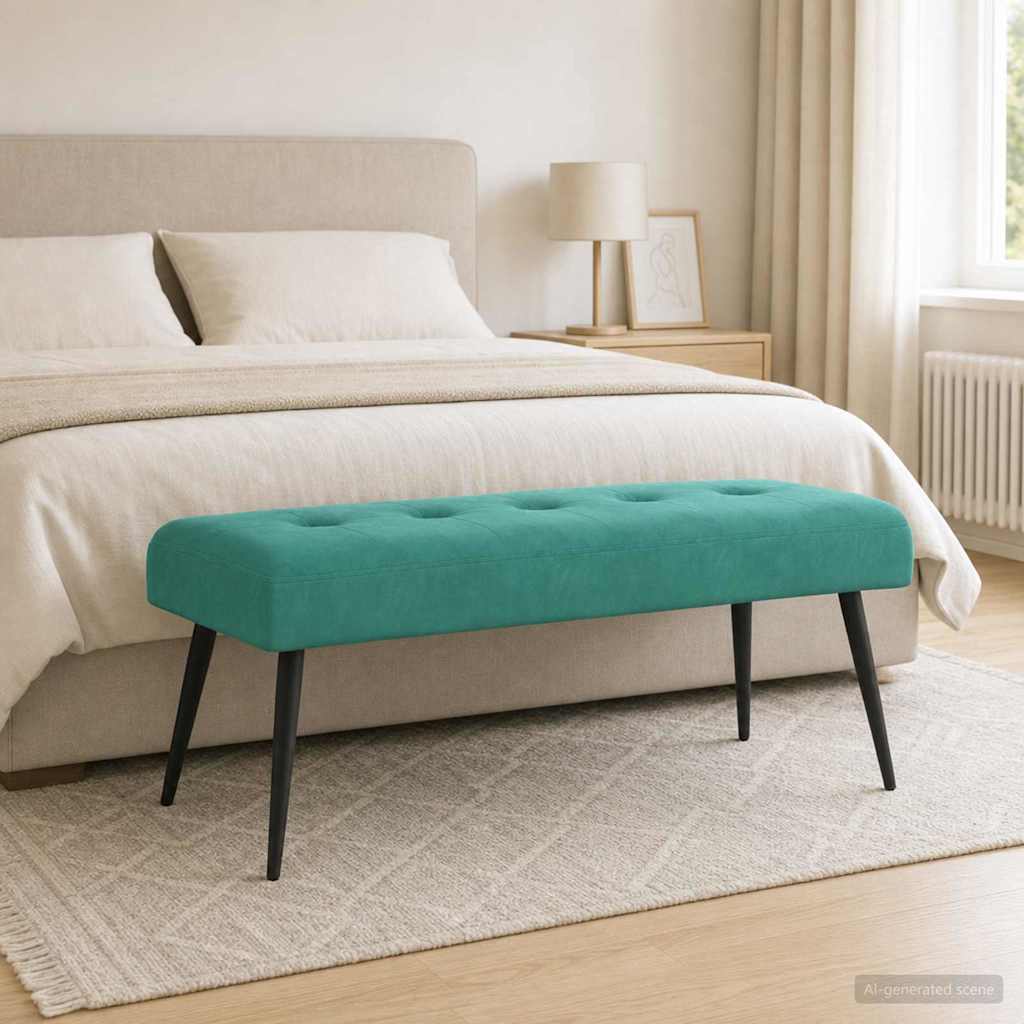 42038539_1.jpg vidaXL Lavica s gombíkovým prešívaním Tyrkysová 110 x 40 x 46 cm Zamat – Obrázok 1
