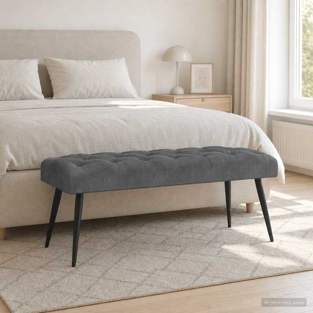 42038572_1.jpg vidaXL Lavica s gombíkovým prešívaním Tmavosivá 110 x 40 x 46 cm Zamat – Obrázok 1