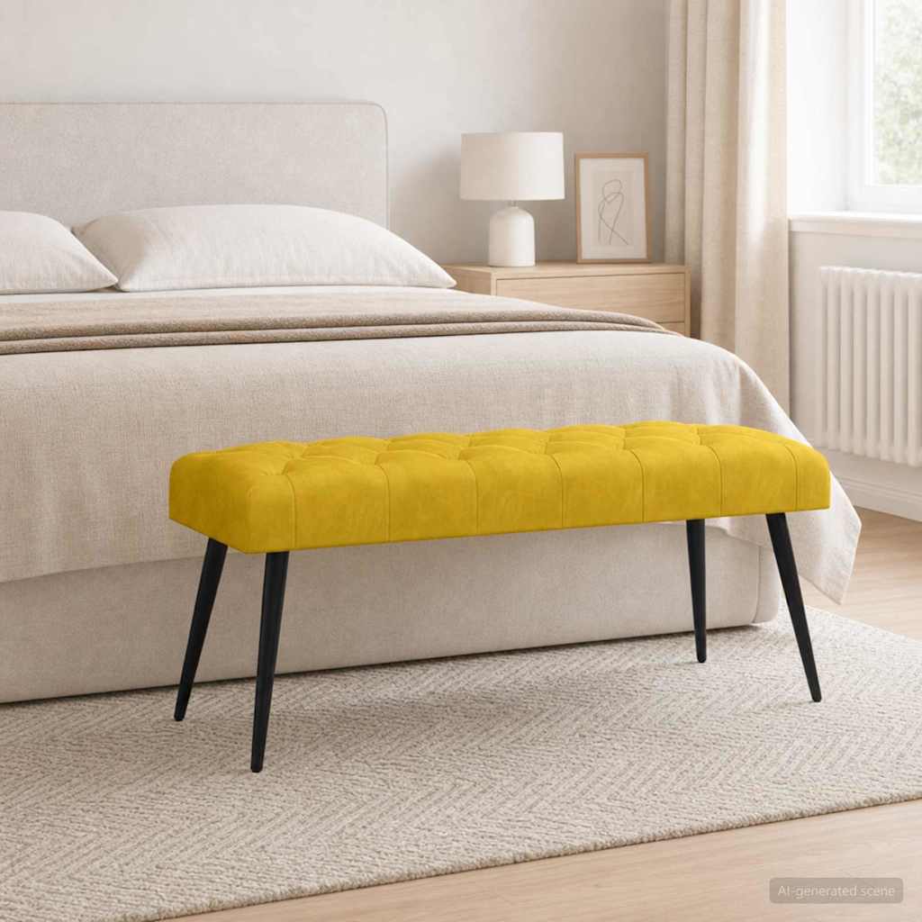 42038578_1.jpg vidaXL Lavica s gombíkovým prešívaním Žltá 110 x 40 x 46 cm Zamat – Obrázok 1