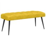 vidaXL Lavica s gombíkovým prešívaním Žltá 110 x 40 x 46 cm Zamat – Obrázok 2