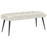 vidaXL Lavica s gombíkovým prešívaním Krémová 110 x 40 x 46 cm Zamat – Obrázok 2