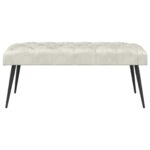 vidaXL Lavica s gombíkovým prešívaním Krémová 110 x 40 x 46 cm Zamat – Obrázok 3