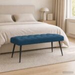 vidaXL Lavica s gombíkovým prešívaním Modrá 110 x 40 x 46 cm Zamat