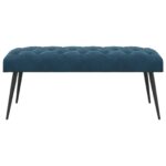 vidaXL Lavica s gombíkovým prešívaním Modrá 110 x 40 x 46 cm Zamat – Obrázok 3