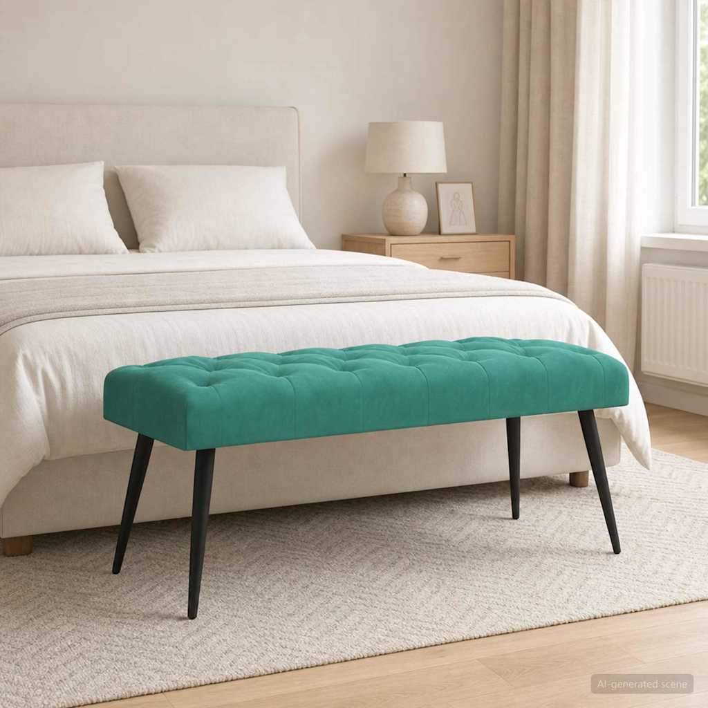 42038581_1.jpg vidaXL Lavica s gombíkovým prešívaním Tyrkysová 110 x 40 x 46 cm Zamat – Obrázok 1