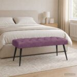 vidaXL Lavica s gombíkovým prešívaním Fialová 110 x 40 x 46 cm Zamat