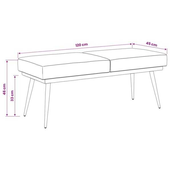 vidaXL Dvojvrstvová lavica Víno červené 120 x 45 x 46 cm Zamat – Obrázok 7
