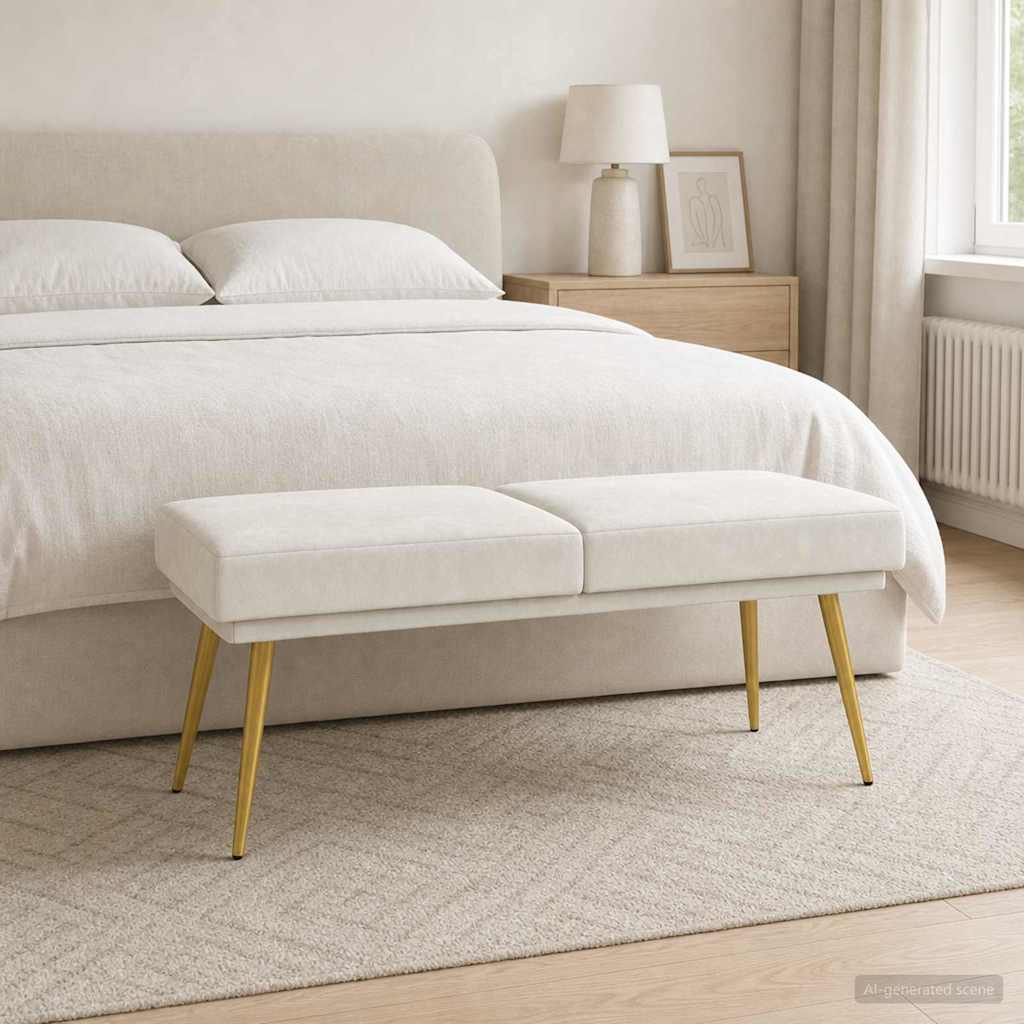 42038593_1.jpg vidaXL Dvojvrstvová lavica Krémová 120 x 45 x 46 cm Zamat – Obrázok 1