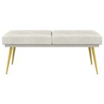 vidaXL Dvojvrstvová lavica Krémová 120 x 45 x 46 cm Zamat – Obrázok 3