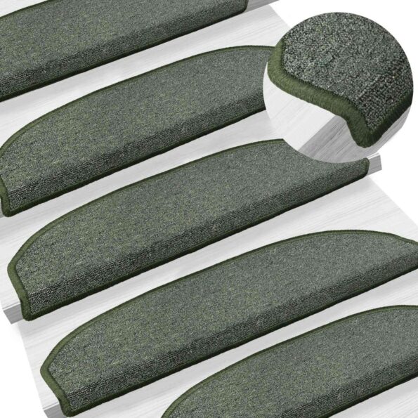 vidaXL Samolepiace schodové rohože Polkruh 15 pcs Tmavozelená – Obrázok 2