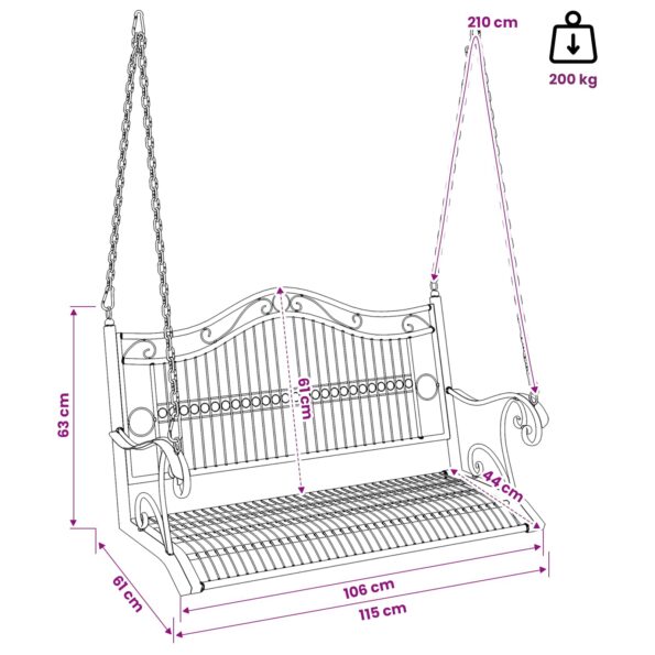 vidaXL Hojdací stôl Oceľ 115 x 61 x 63 cm Antická biela – Obrázok 7