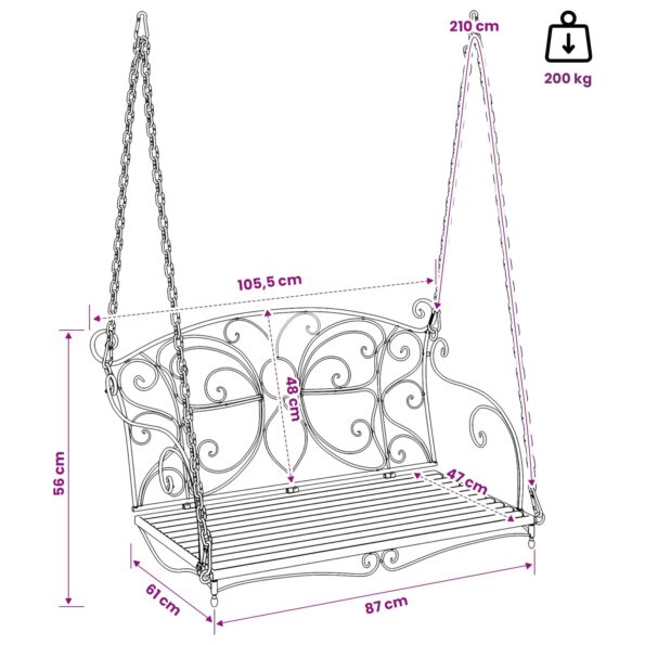 vidaXL Hojdací stôl Oceľ 105,5 x 61 x 56 cm Antická biela – Obrázok 7